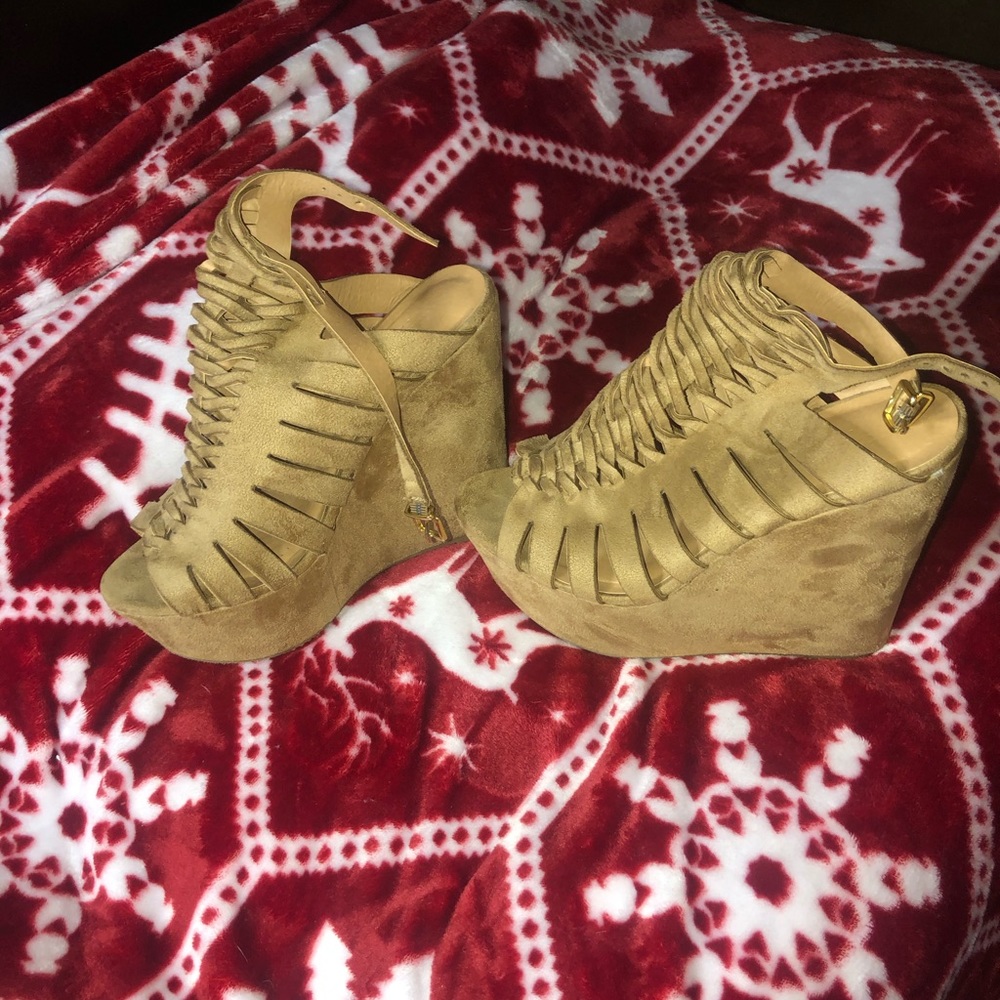Charlotte Russe Tan Suede Wedge Sandals Like New